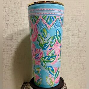 LILLY PULITZER Floral Tumbler with Gold Accent Lid and Reusable Straws Bundle